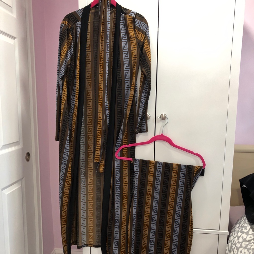 3 piece set: strapless dress, jacket and scarf